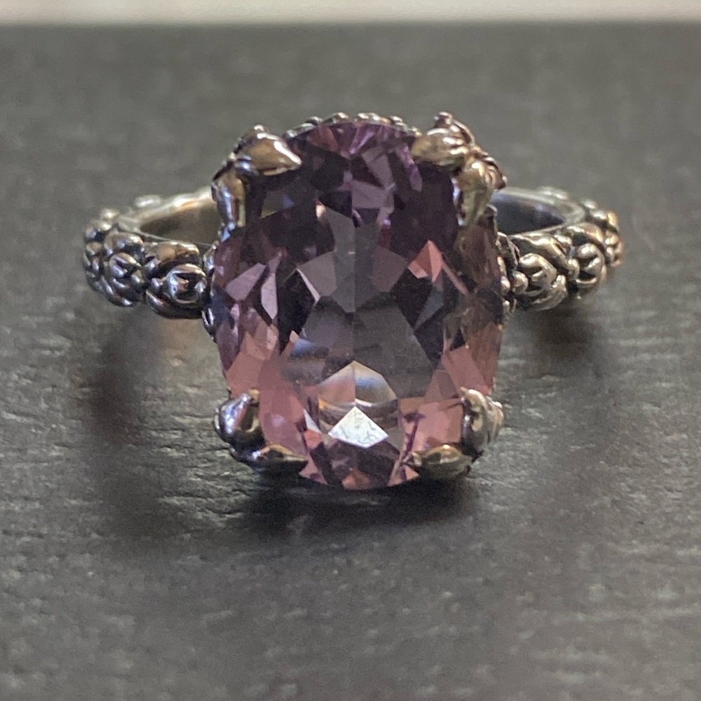 Stephen Dweck Sterling Silver Floral Accents Amethyst Ring